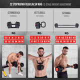 Zestaw Regulowanych Sztangielek HMS SGR18 PRO 3w1 41 kg Hantle Sztanga Kettlebell Outlet