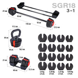 Zestaw Regulowanych Sztangielek HMS SGR18 PRO 3w1 41 kg Hantle Sztanga Kettlebell Outlet