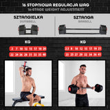Zestaw Regulowanych Sztangielek HMS SGR40 PRO 2w1 43,5 kg Hantel Sztanga Outlet