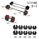 Zestaw Regulowanych Sztangielek HMS SGR40 PRO 2w1 43,5 kg Hantel Sztanga Outlet