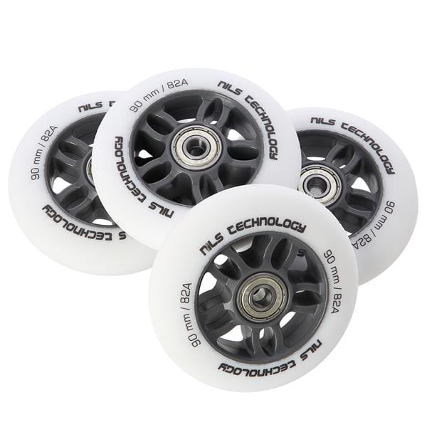 ZESTAW PU 90x24 82A BIAŁE MATOWE (4 szt.) + ABEC-9 CHROME (8 szt.) NILS EXTREME