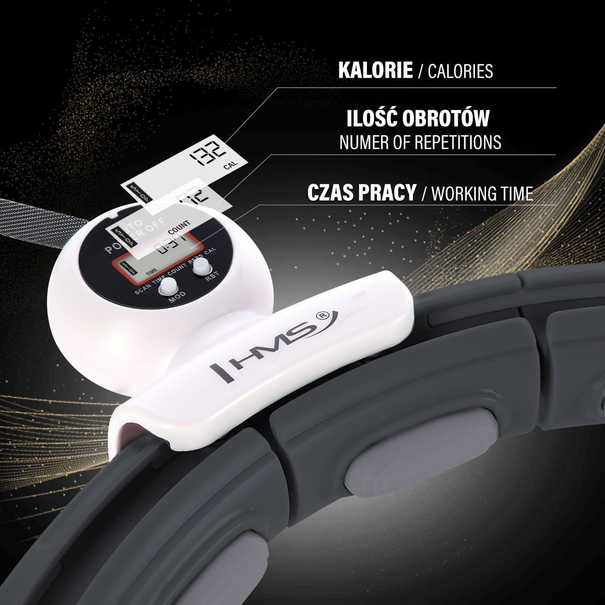 ZESTAW HULA HOP MAGNETYCZNY BLACK Z LICZNIKIEM HMS HHM15 + PAS WYSZCZUPLAJĄCY RED BR163