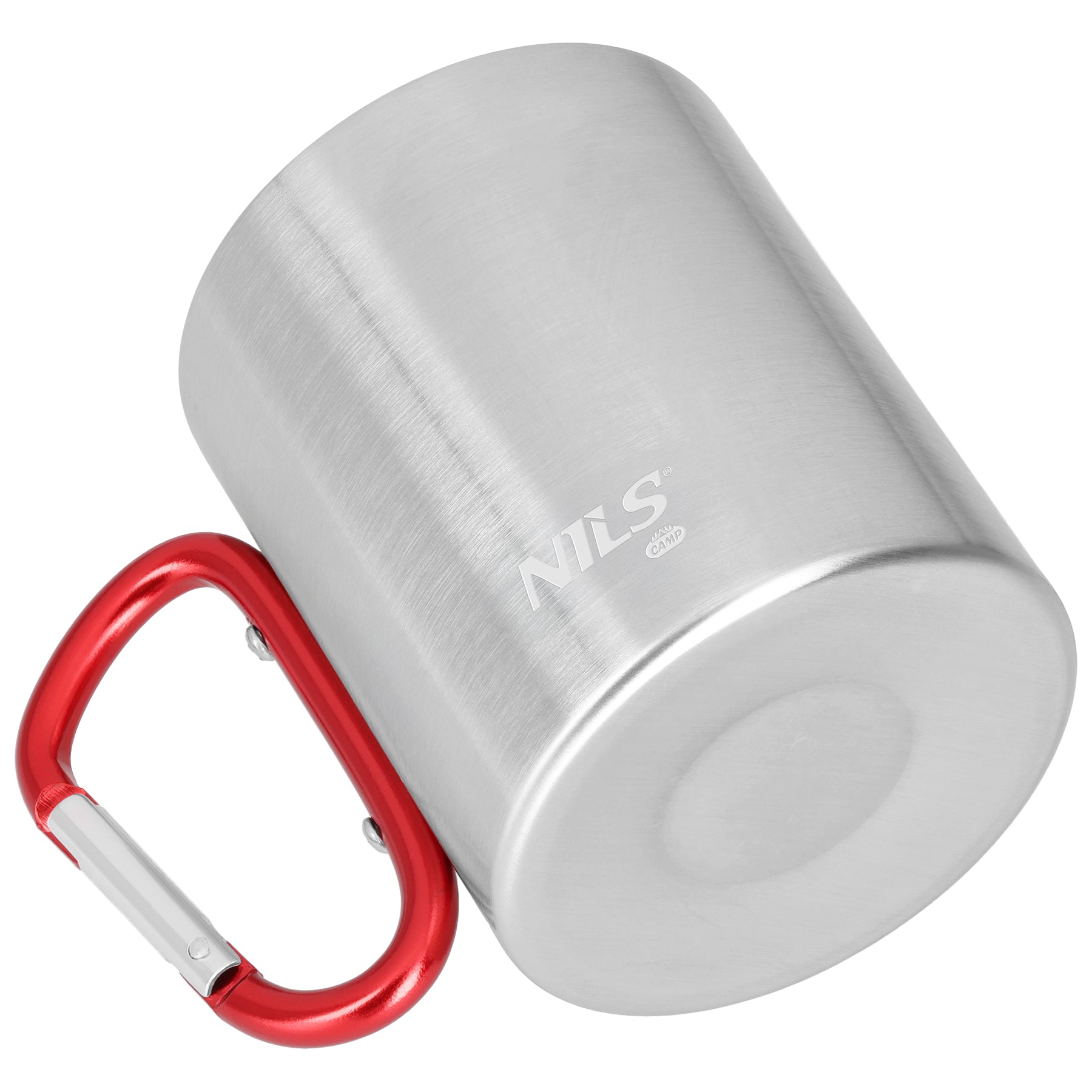 KUBEK KEMPINGOWY Z KARABIŃCZYKIEM 330 ML STAL NIERDZEWNA CZERWONY NILS CAMP NC17110