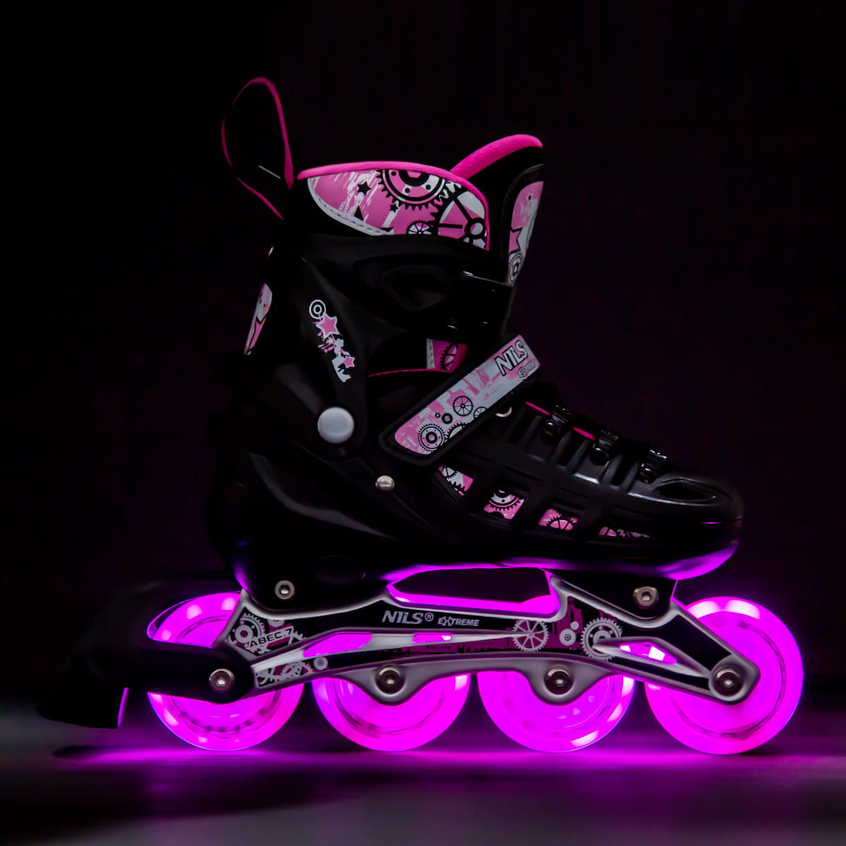ŁYŻWOROLKI Z WYM. PŁOZĄ HOKEJOWĄ NH10905 4w1 RÓŻOWE LED  NILS EXTREME