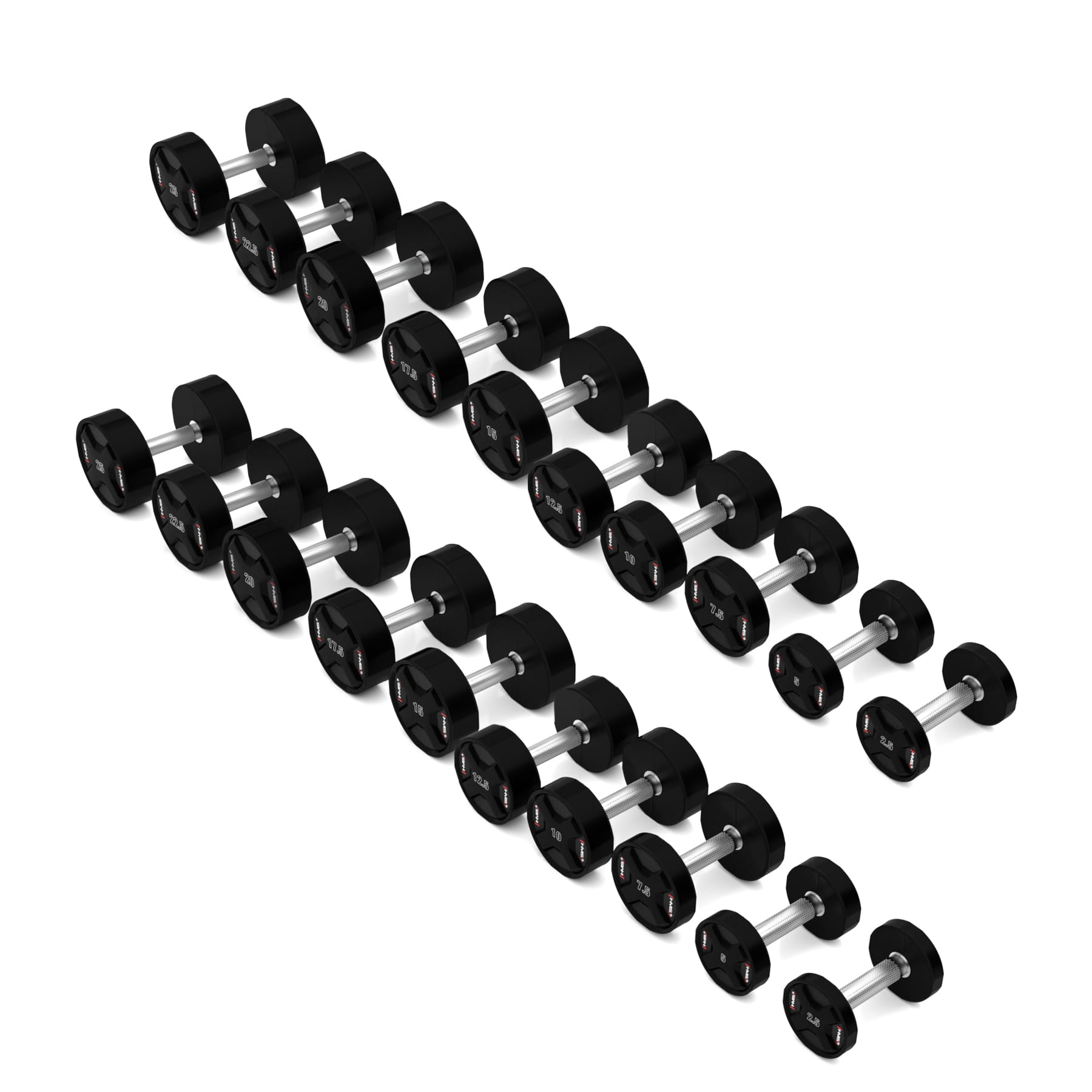 HPC SET ZESTAW HANTLI POLIURETANOWYCH  2 x 2.5 - 25 KG CPU - 275 KG HMS