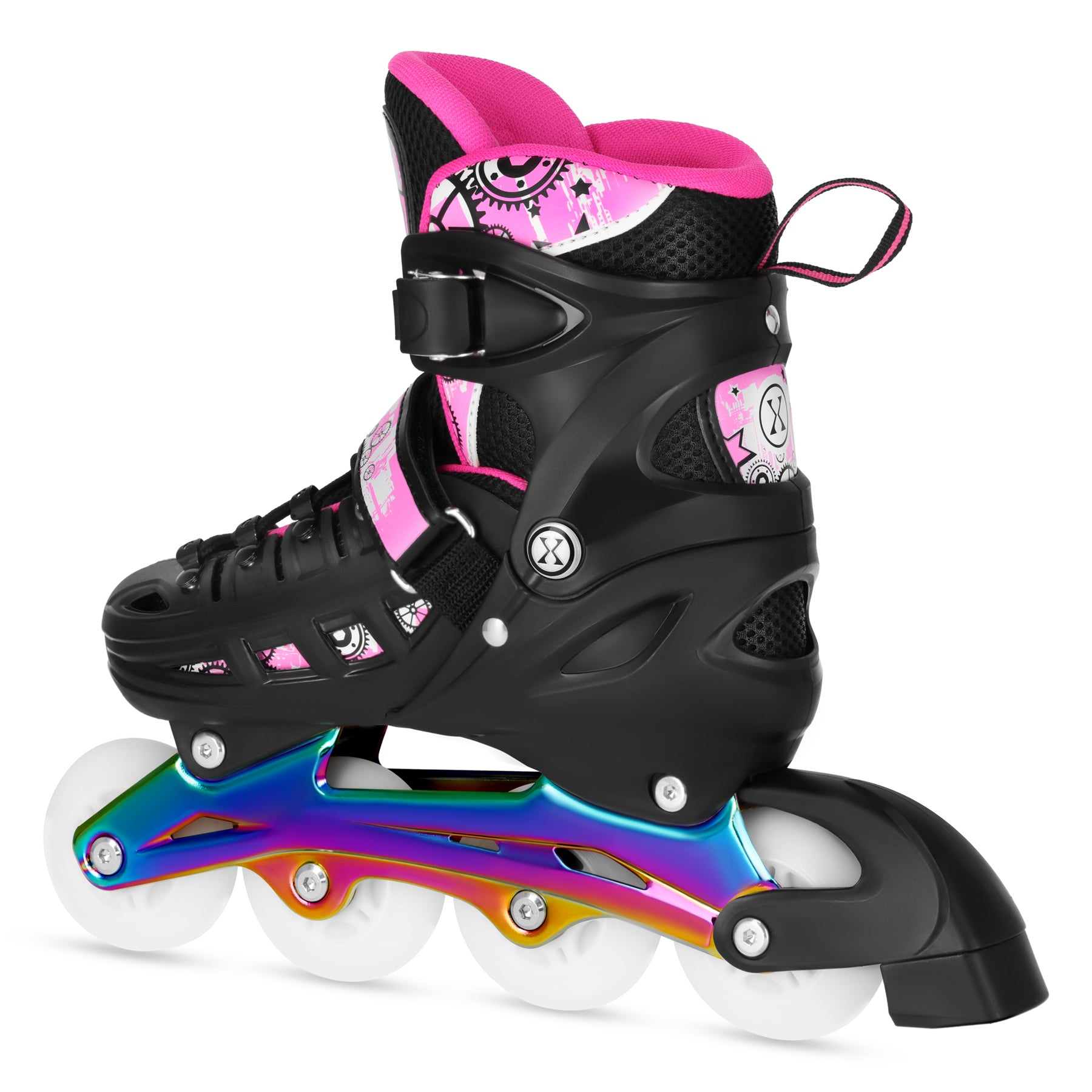 ŁYŻWOROLKI 4w1 LED RÓŻOWE Z WYM. PŁOZĄ HOKEJOWĄ RAINBOW ROZM. S(31-34) NILS EXTREME NH10905