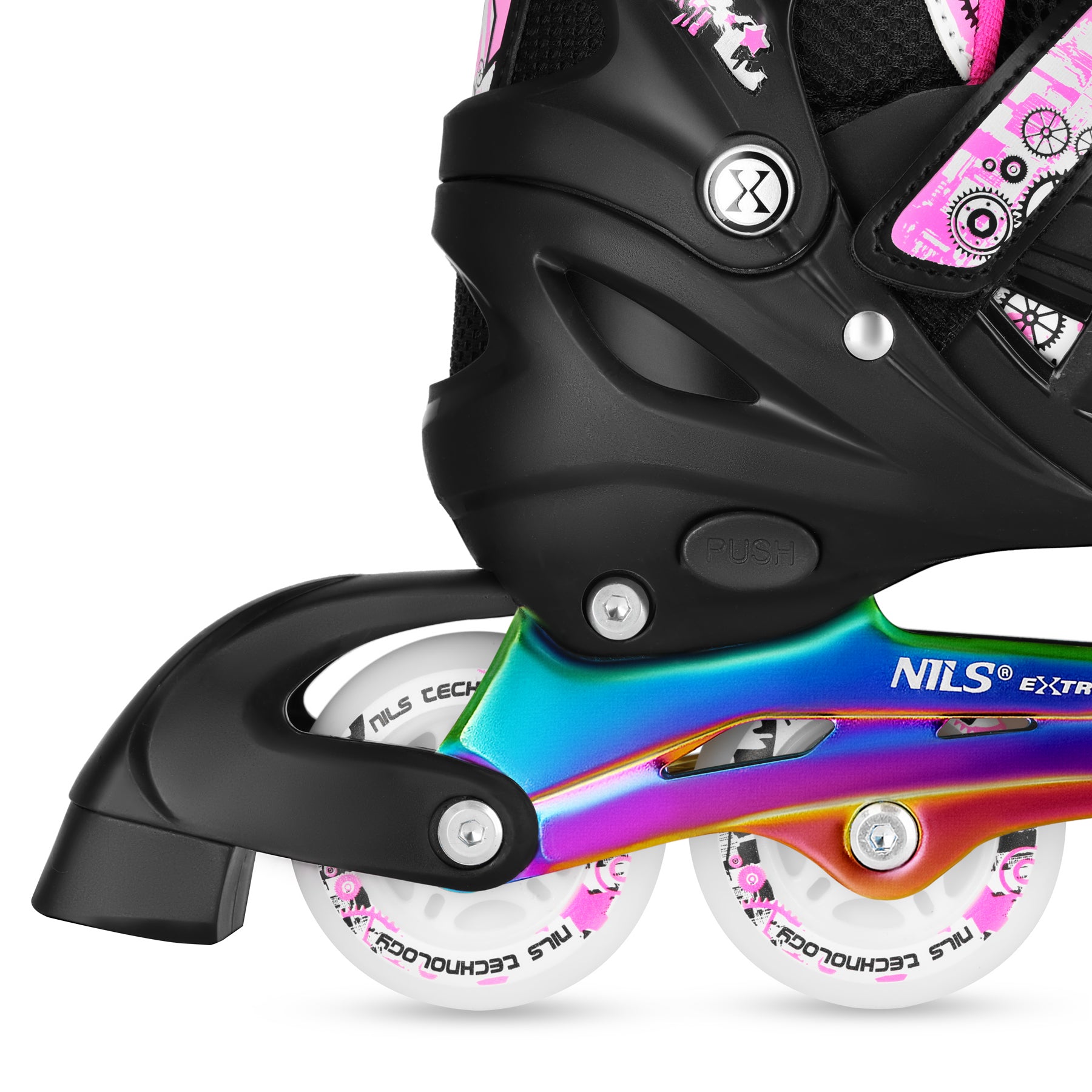 ŁYŻWOROLKI 4w1 LED RÓŻOWE Z WYM. PŁOZĄ HOKEJOWĄ RAINBOW ROZM. S(31-34) NILS EXTREME NH10905