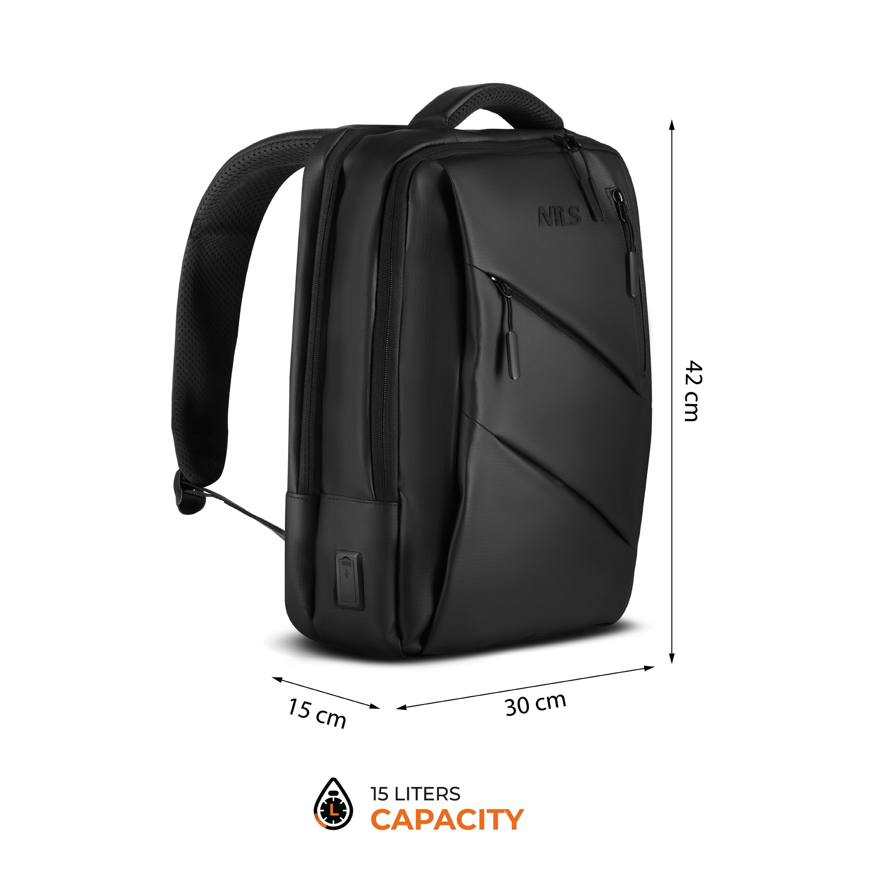 PLECAK DO SAMOLOTU NA LAPTOPA MIEJSKI Z PORTEM USB 15L CZARNY NILS NC4502
