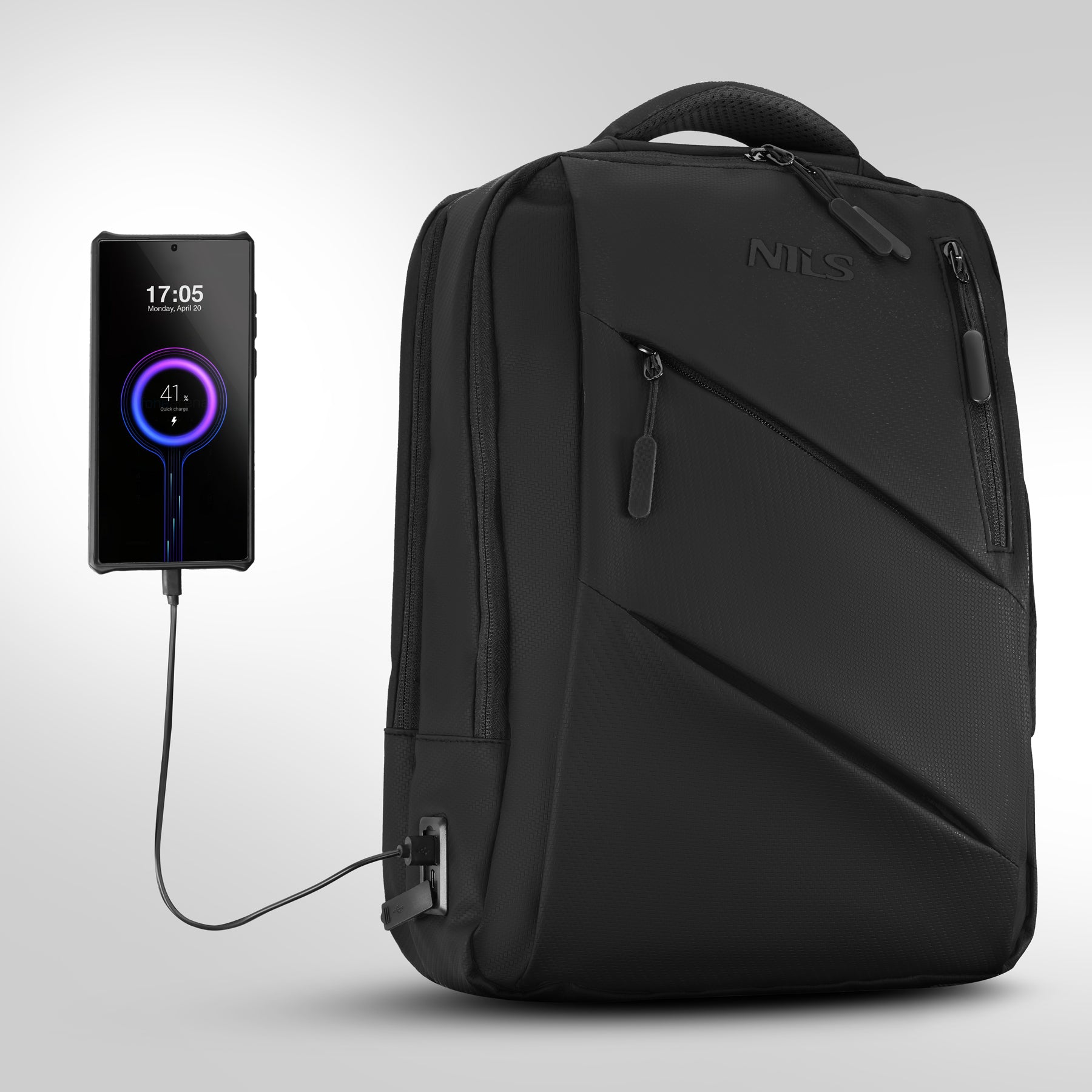 PLECAK DO SAMOLOTU NA LAPTOPA MIEJSKI Z PORTEM USB 15L CZARNY NILS NC4502