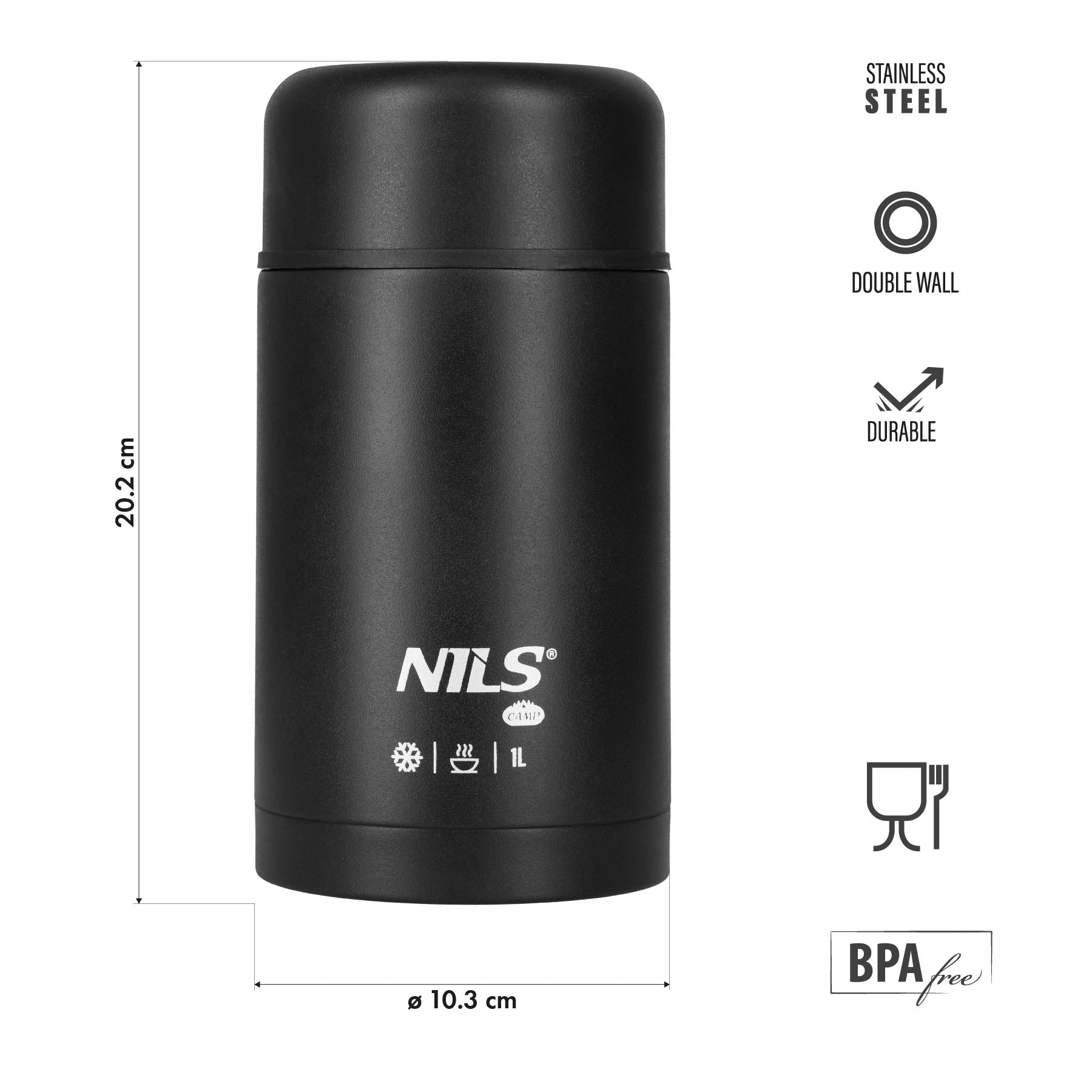 TERMOS OBIADOWY 1000ML CZARNY NILS CAMP NC3802