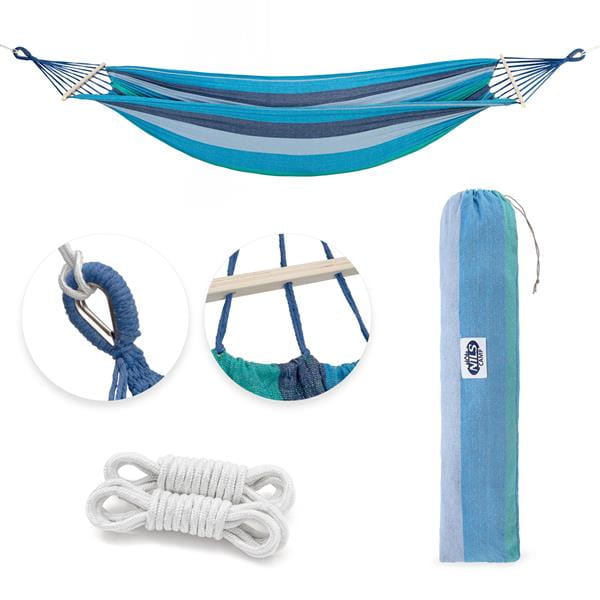 NC9004 NIEBIESKI-CIEMNO NIEBIESKI HAMAK Z DREWNIANĄ BELKA 70CM I METALOWYM UCHWYTEM  NILS CAMP