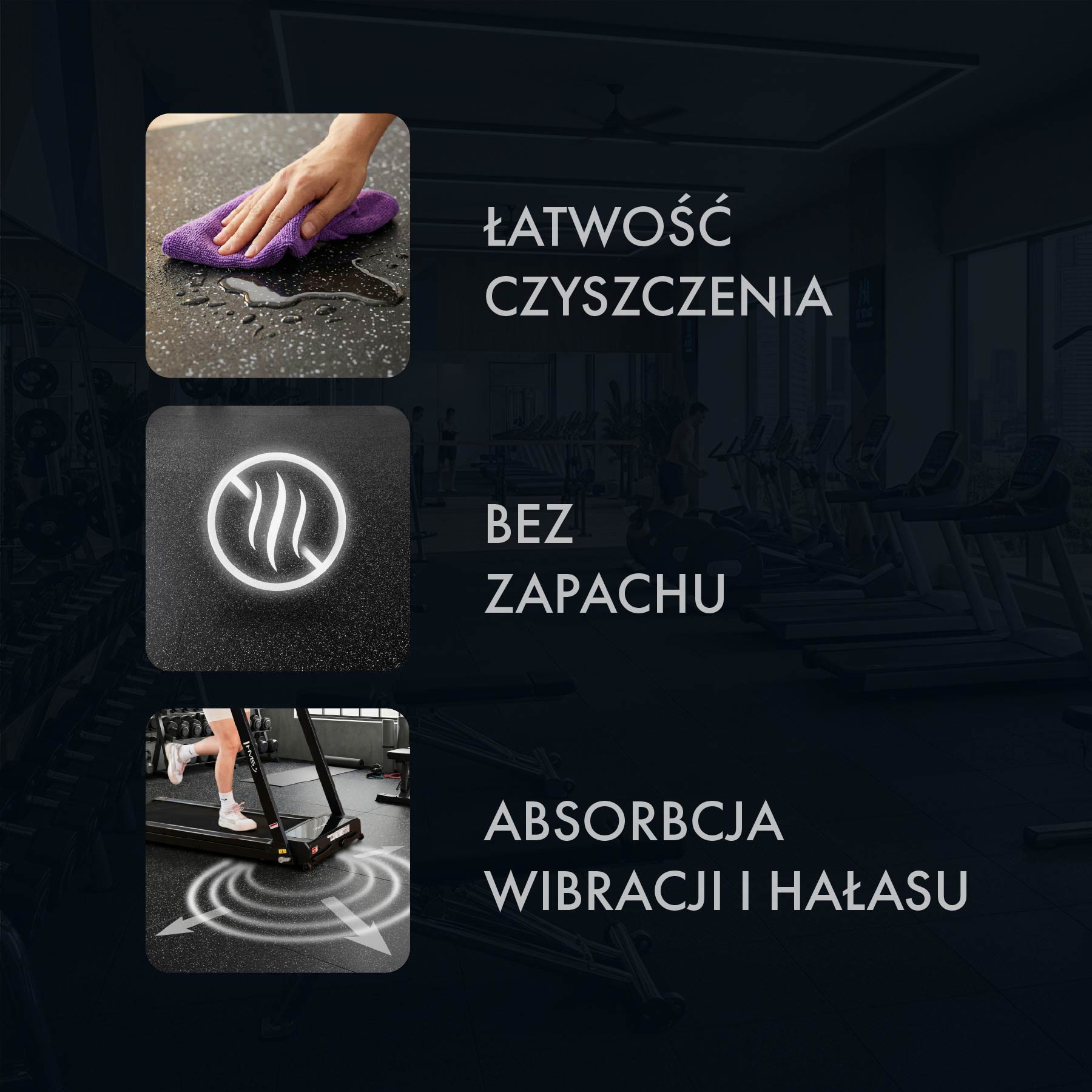 PODŁOGA GUMOWA POD SPRZĘT FITNESS BLACK/WHITE II GATUNEK POS25
