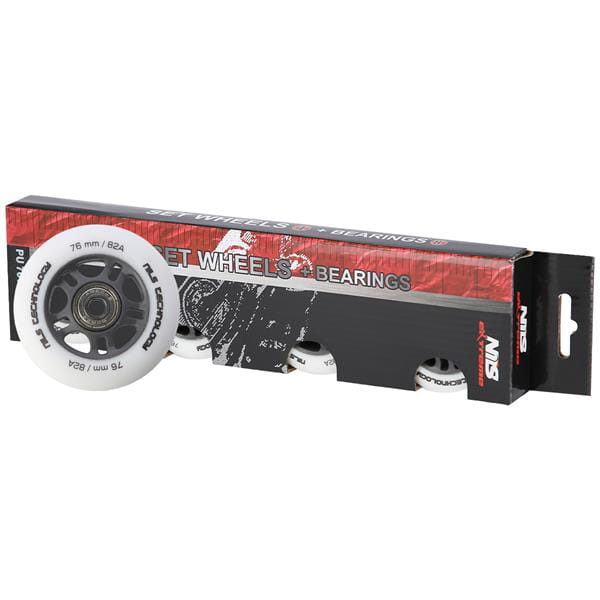 ZESTAW PU 76x24 82A BIAŁE MATOWE (4 szt.) + ABEC-9 (8 szt.) NILS EXTREME
