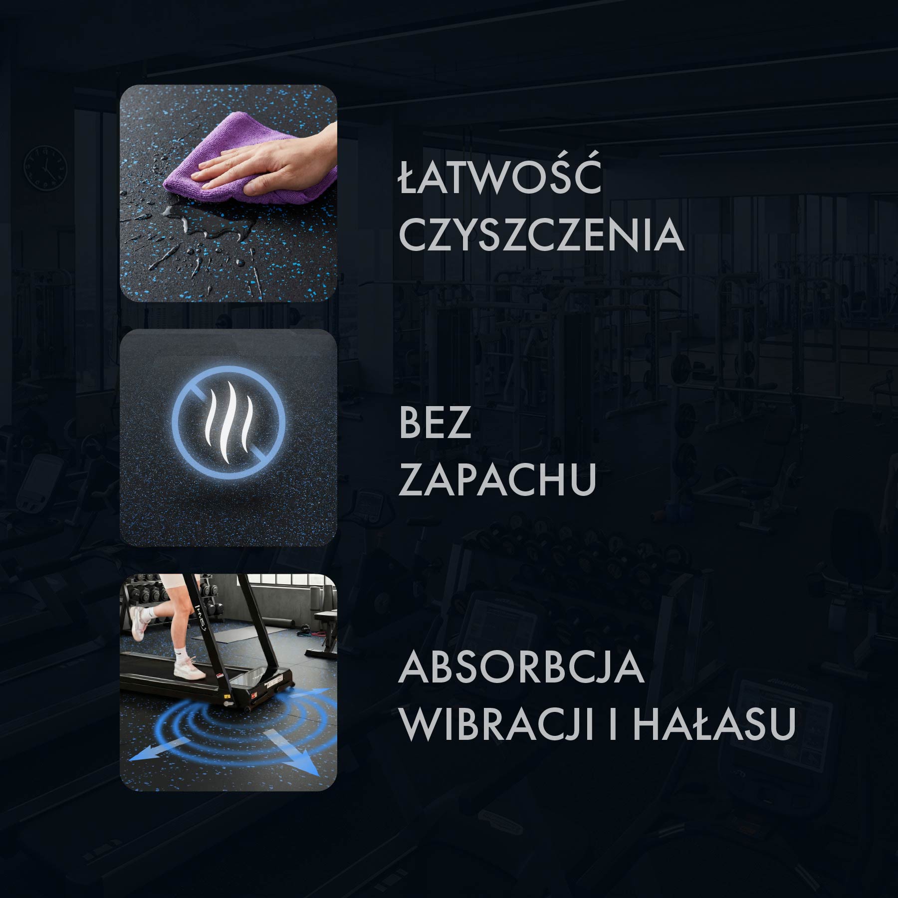 POS15 PODŁOGA GUMOWA POD SPRZĘT FITNESS BLACK/BLUE II GATUNEK