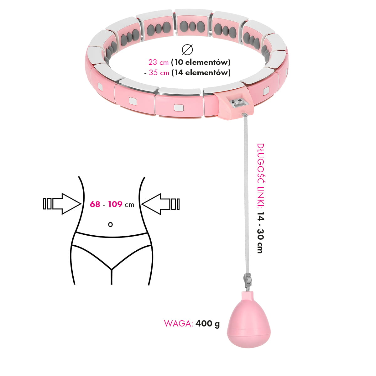 HULA HOP Z OBCIĄŻNIKIEM I LICZNIKIEM FH06 PINK