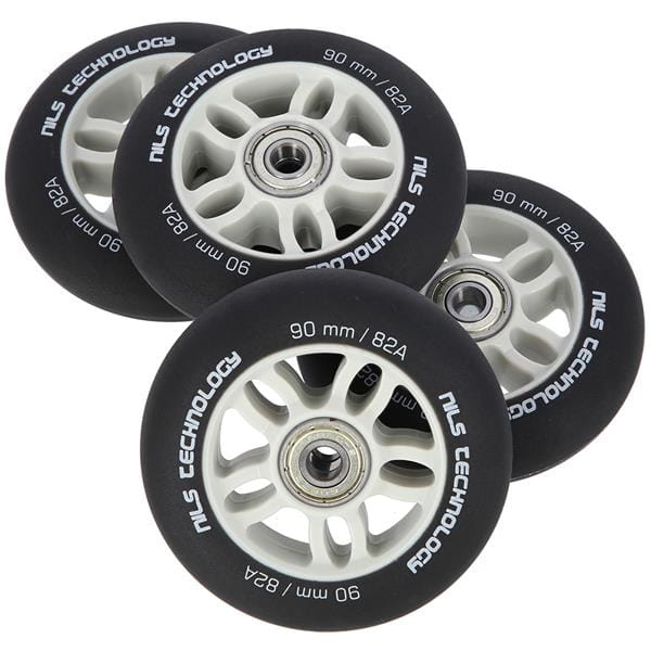 ZESTAW KÓŁEK PU 90x24 82A CZARNE MATOWE (4 szt.) + ABEC-9 CHROME (8 szt.) NILS EXTREME