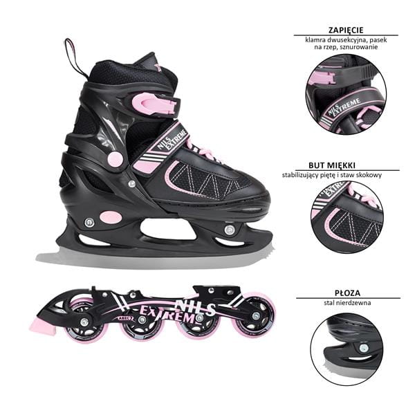 NF7103 A 2w1 BLACK/PINK ROZM. S ŁYŻWOROLKI Z WYM. PŁ. FIGUROWĄ NILS EXTREME