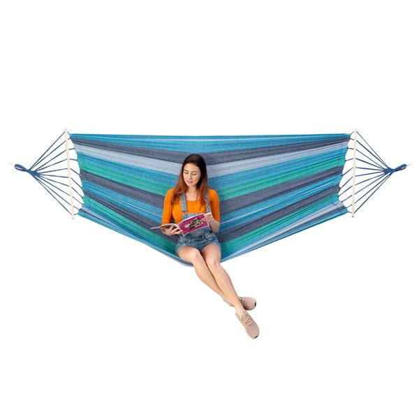 NC9004 NIEBIESKI-CIEMNO NIEBIESKI HAMAK Z DREWNIANĄ BELKA 70CM I METALOWYM UCHWYTEM  NILS CAMP