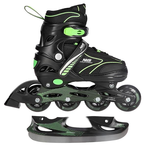 NH11812 A 2w1 BLACK/GREEN  ŁYŻWOROLKI Z WYM. PŁ. HOKEJOWĄ NILS EXTREME