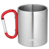 KUBEK KEMPINGOWY Z KARABIŃCZYKIEM 330 ML STAL NIERDZEWNA CZERWONY NILS CAMP NC17110
