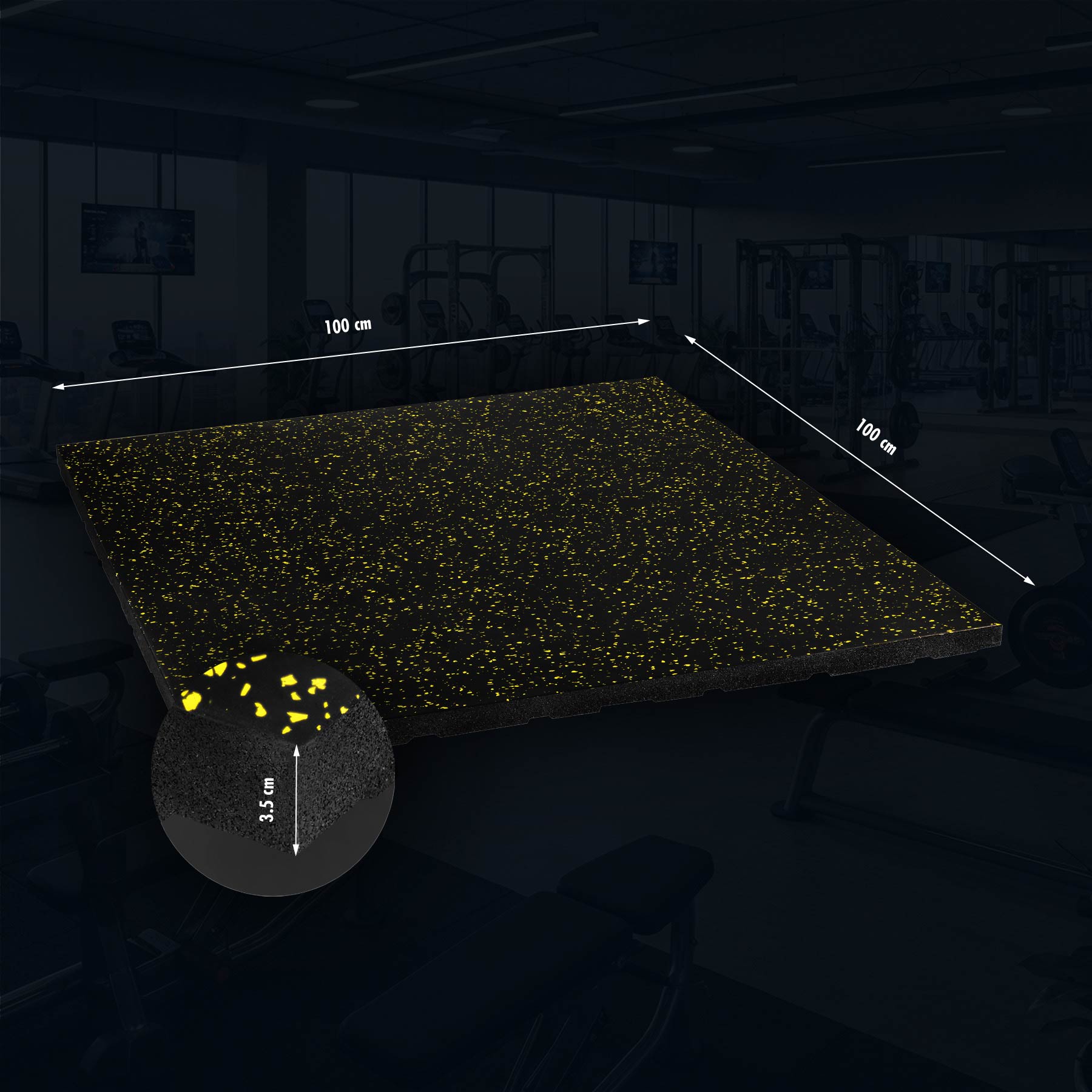 POS35 PODŁOGA GUMOWA POD SPRZĘT FITNESS Z WYPUSTKAMI BLACK/YELLOW II GATUNEK