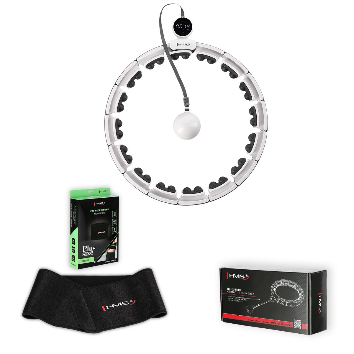 ZESTAW HULA HOP MAGNETYCZNY WHITE HHM16 Z LICZNIKIEM HMS + PAS BR163 BLACK PLUS SIZE