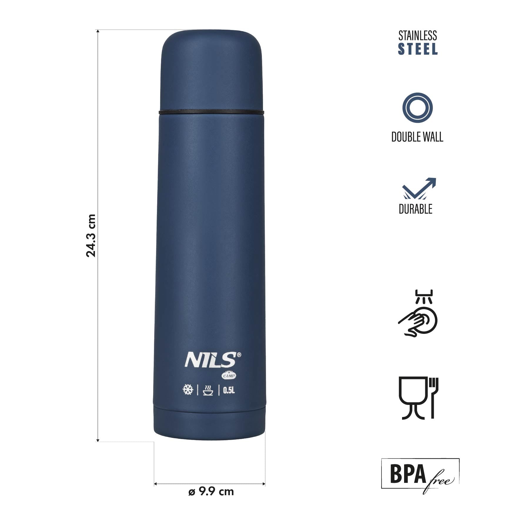 TERMOS TURYSTYCZNY 500 ML NIEBIESKI NILS CAMP NC3803