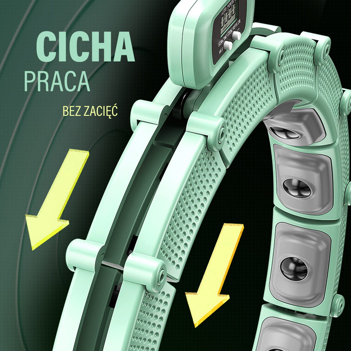 ZESTAW HULA HOP MAGNETYCZNY GREEN HHM14 Z LICZNIKIEM HMS + PAS WYSZCZUPLAJĄCY BR163 BLACK