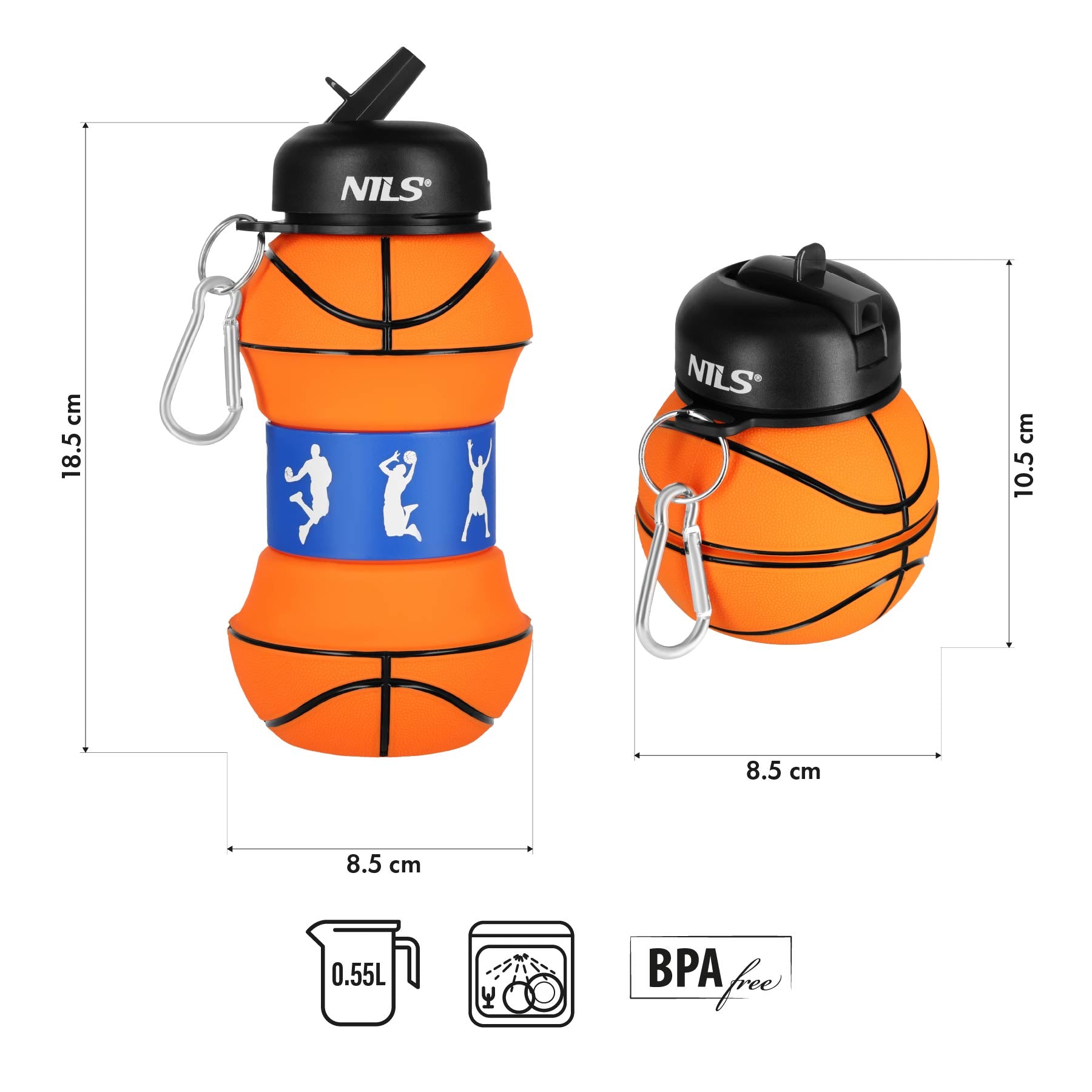 BUTELKA SPORTOWA SKŁADANA 550ML BASKETBALL NILS NC4104