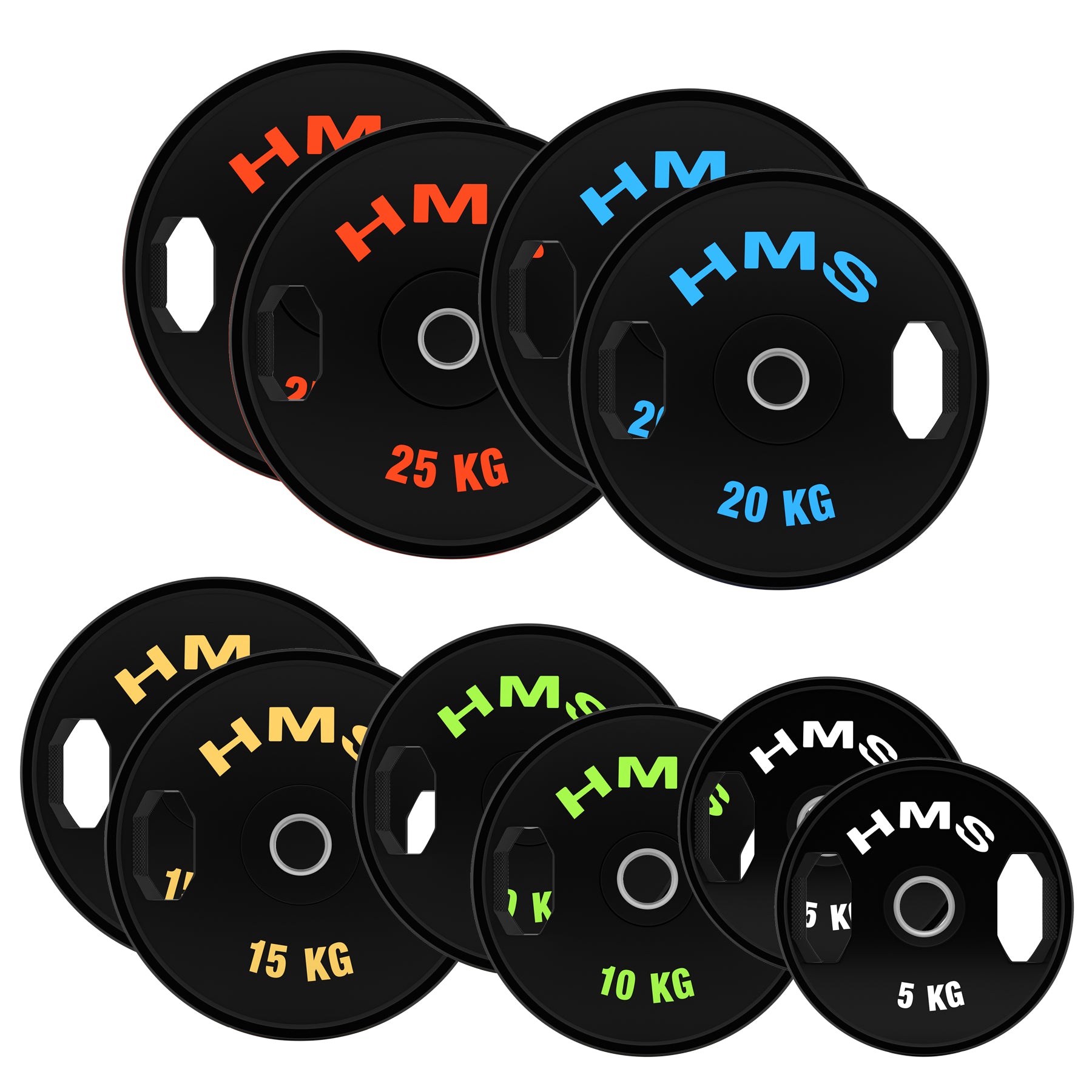 TOG ZESTAW TALERZY OLIMPIJSKICH OGUMOWANYCH 2 x 5 - 25 KG (150 KG) HMS