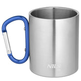 KUBEK KEMPINGOWY Z KARABIŃCZYKIEM 330 ML STAL NIERDZEWNA NIEBIESKI NILS CAMP NC17110