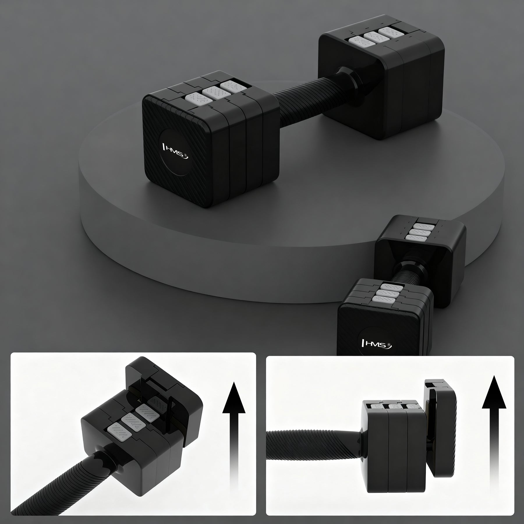 HANTLE CIĘŻARKI REGULOWANE BLACK 2 x 5 KG ZMIANA WAGI ANTY-ROLL HMS  HL02