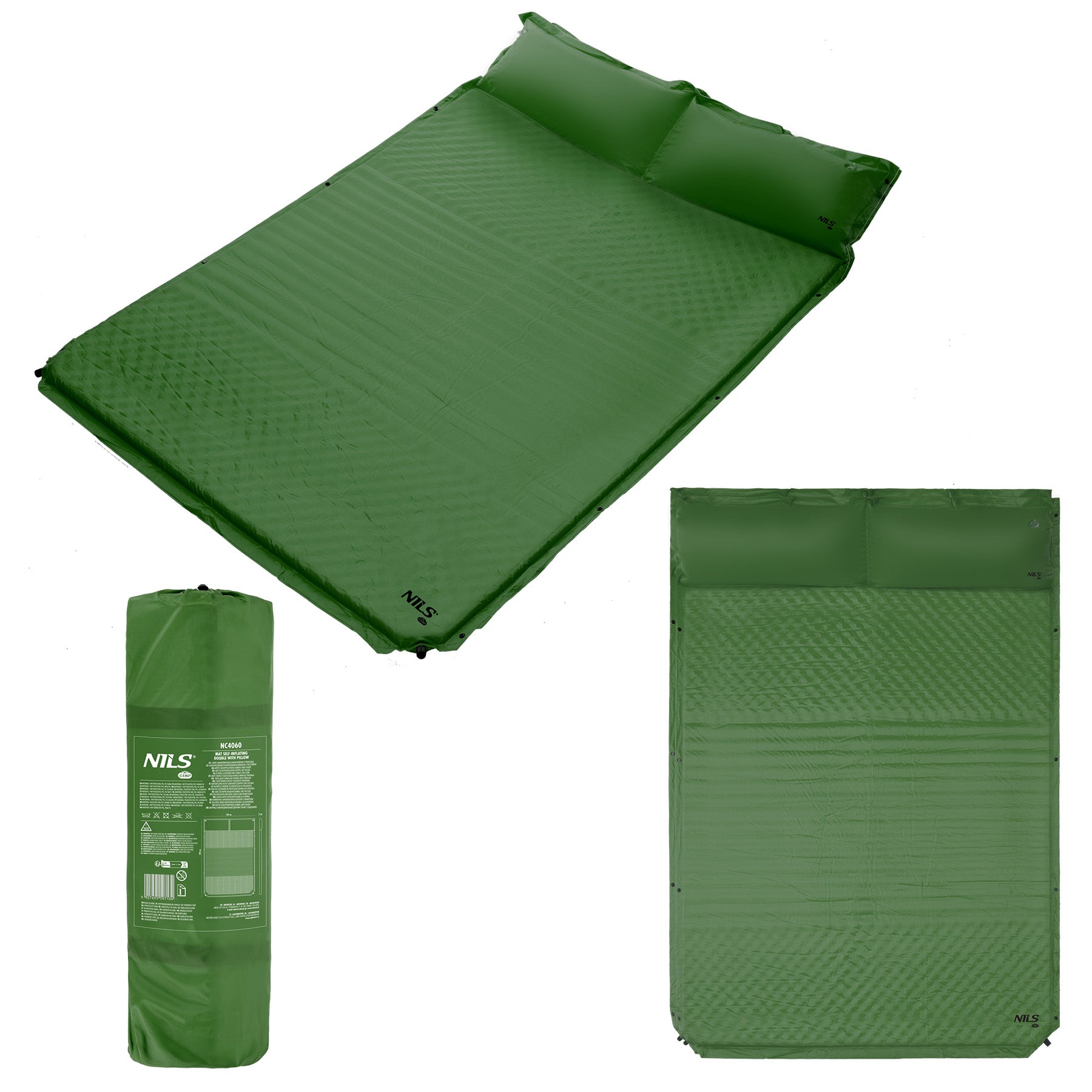 MATA SAMOPOMPUJĄCA DWUOSOBOWA Z PODUSZKĄ  186x130cm ZIELONA NILS CAMP NC4060