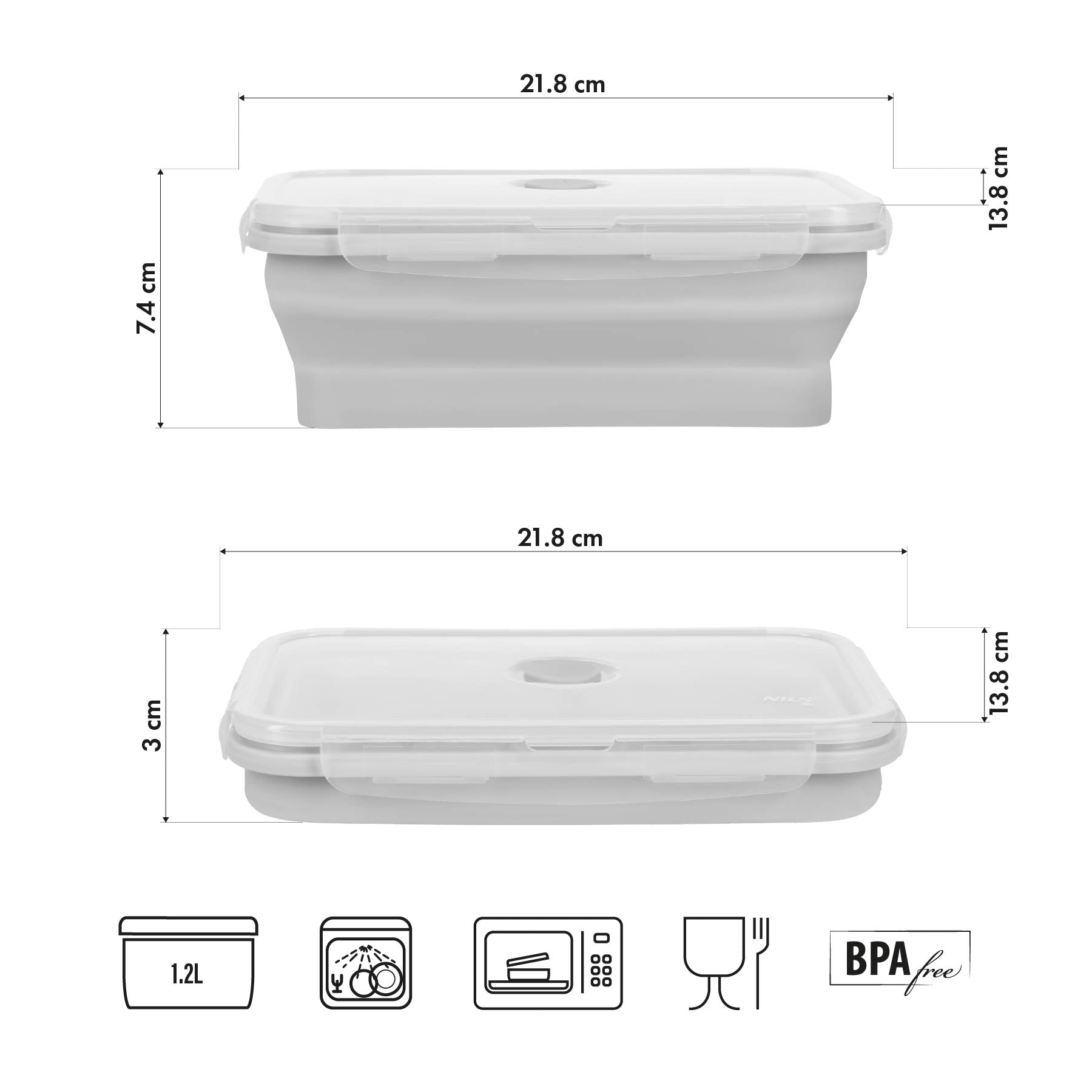 POJEMNIK/LUNCH BOX  SKŁADANY SZARY 1200ML NILS CAMP NC4105