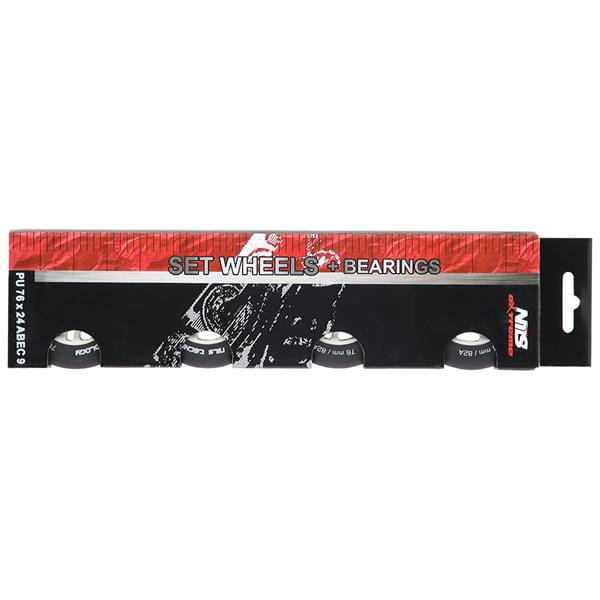 ZESTAW PU 72x24 82A CZARNE MATOWE (4 szt.) + ABEC-9  (8 szt.) NILS EXTREME