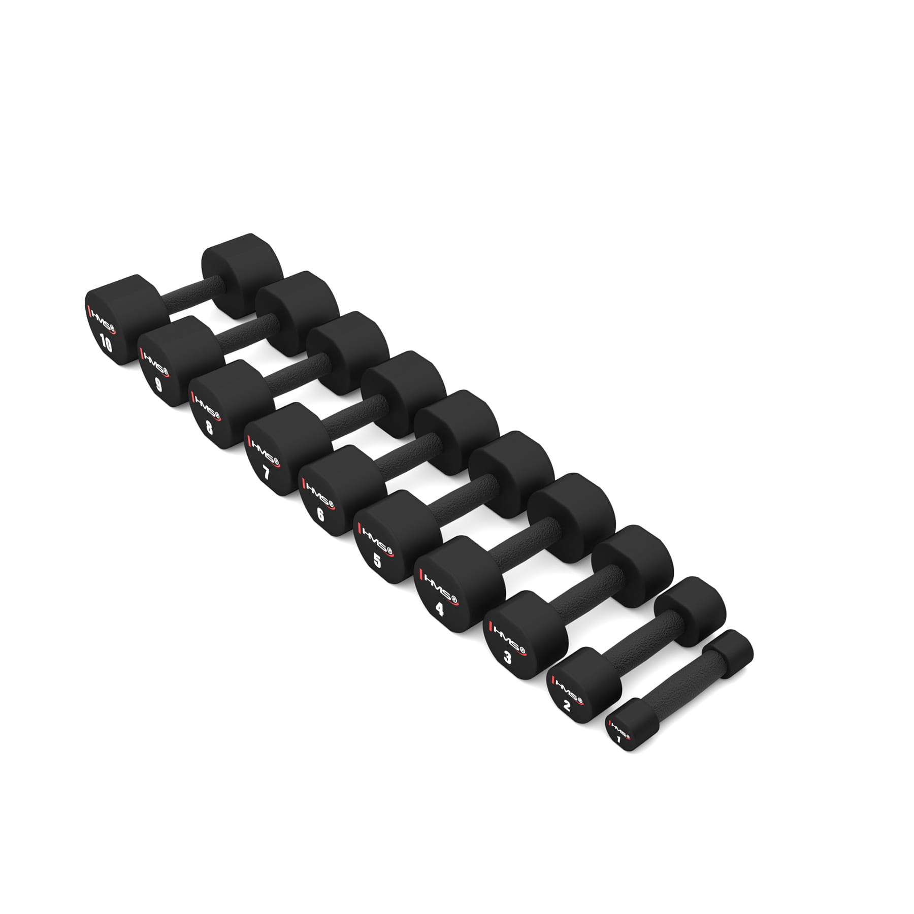 ZESTAW HANTLI POLIURETANOWYCH HPT 2 x 1 - 10 KG (110 KG) + STOJAK HMS STR37