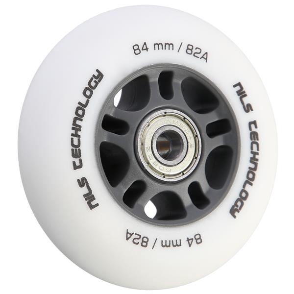 ZESTAW KÓŁEK PU 84x24 82A BIAŁE MATOWE (4 szt.) + ABEC-9 CHROME (8 szt.) NILS EXTREME