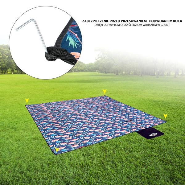 NC8014 NIEBIESKI FLAMINGI KOC PIKNIKOWY 220x200 PE ALU NILS CAMP