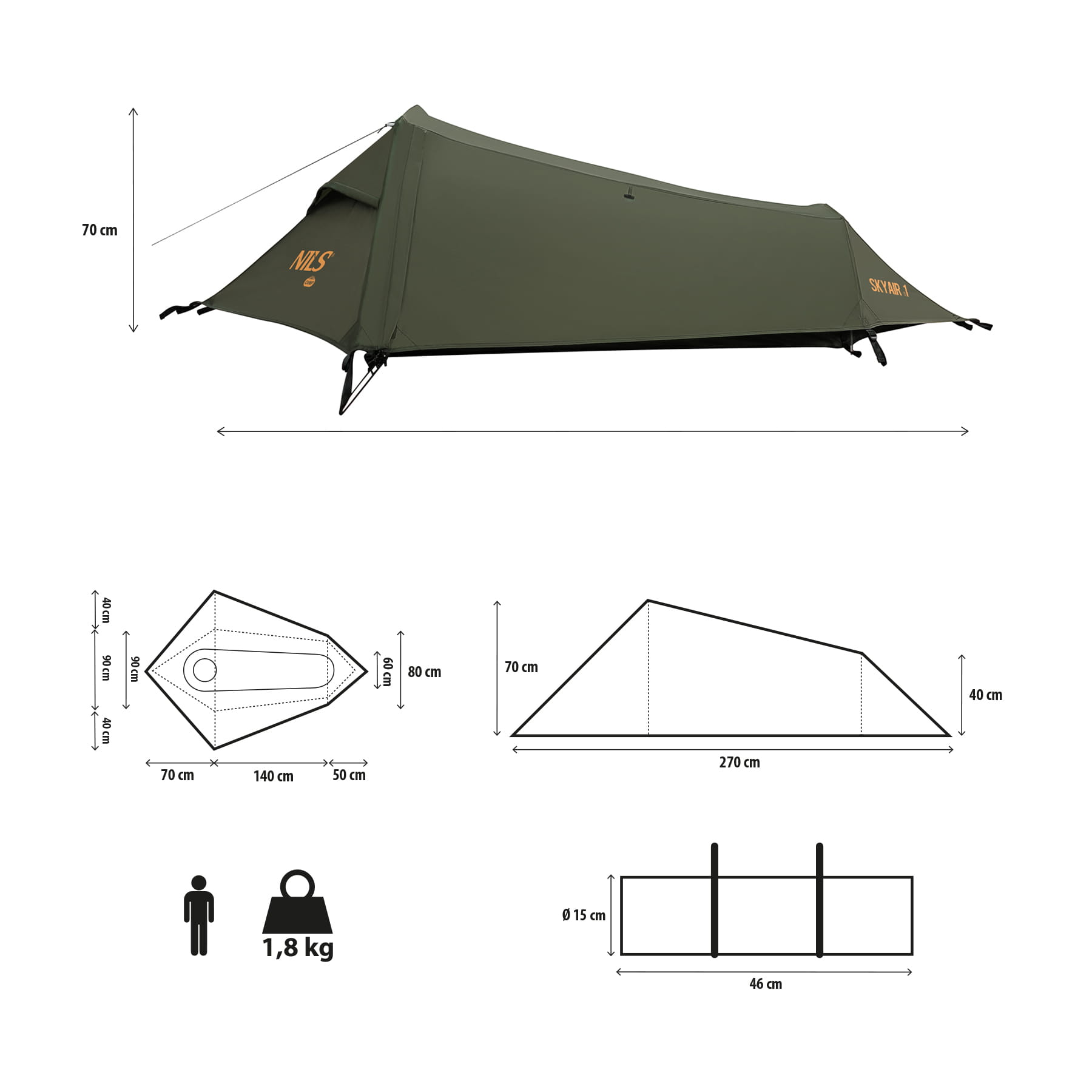 NAMIOT ULTRA LIGHT SKYAIR 1 ZIELONY NILS CAMP NC2501