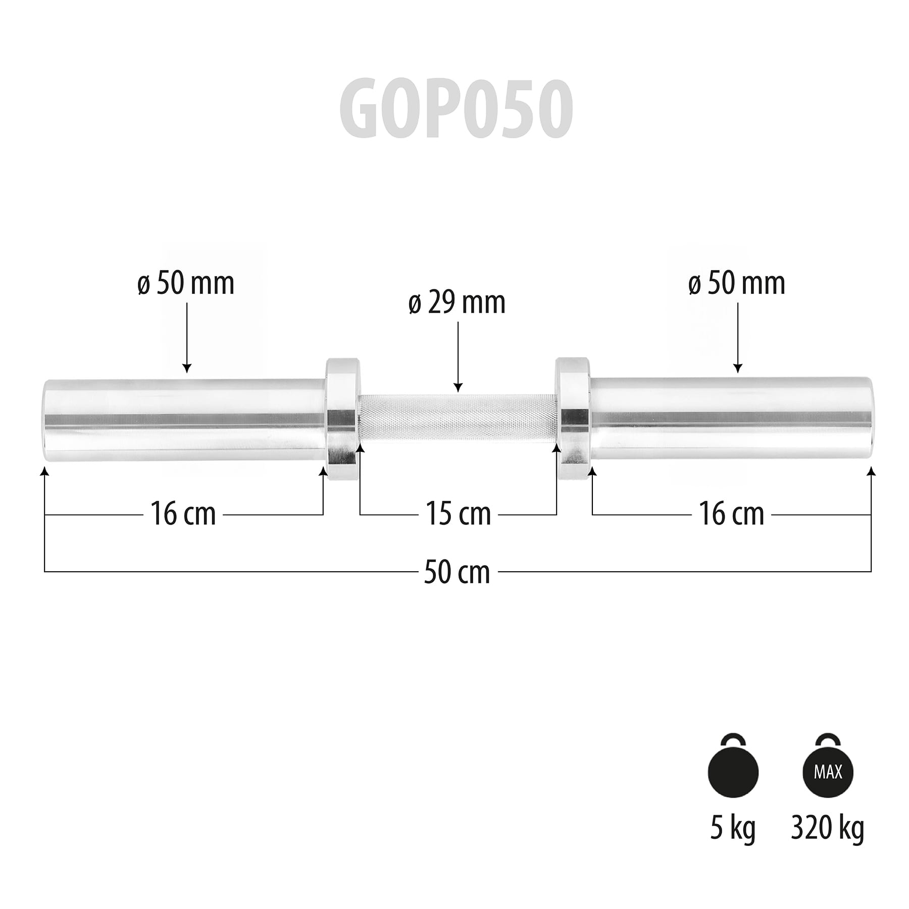 GRYF KRÓTKI OLIMPIJSKI 5KG 50CM HMS (+ZACISKI) GOP050