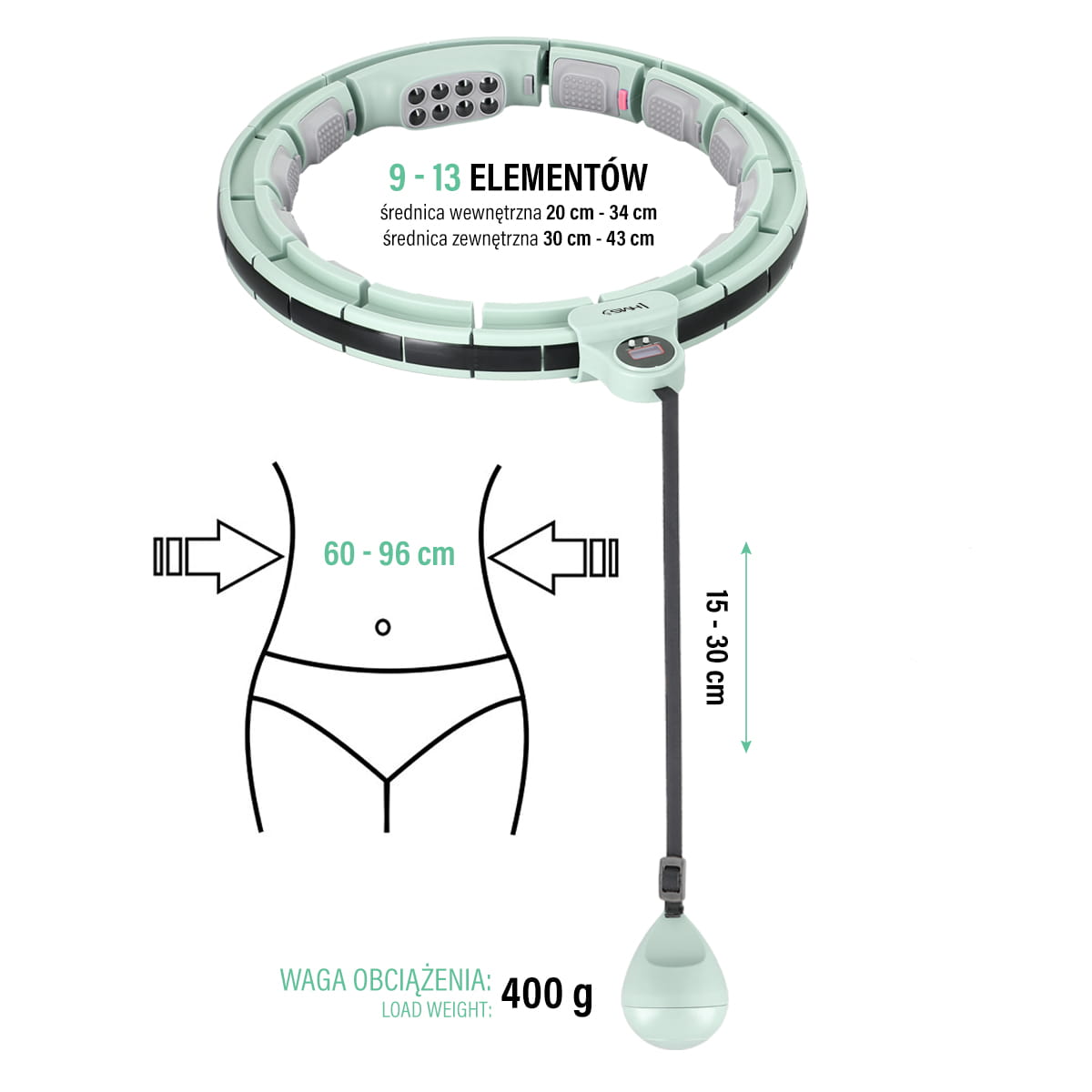 ZESTAW HULA HOP MAGNETYCZNY GREEN HHM13 Z LICZNIKIEM HMS + PAS WYSZCZUPLAJĄCY BR163 RED