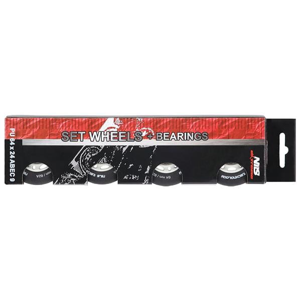 ZESTAW PU 64x24 82A CZARNE MATOWE (4 szt.) + ABEC-9 (8 szt.) NILS EXTREME