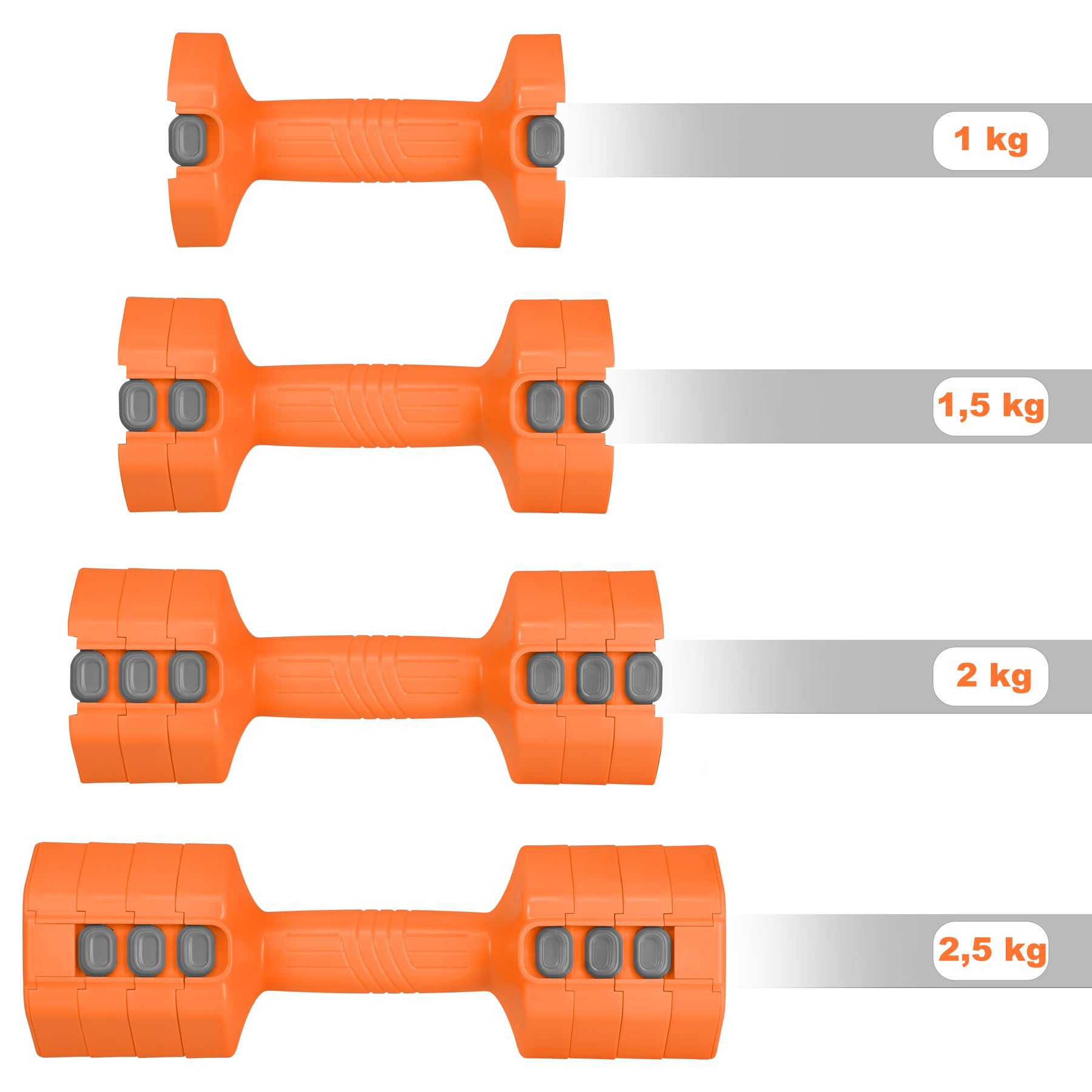HANTLE CIĘŻARKI REGULOWANE ORANGE 2 x 2.5 KG ZMIANA WAGI ANTY-ROLL HMS HL03