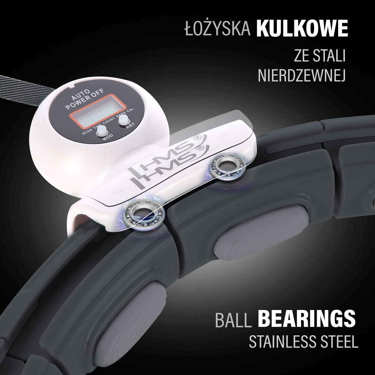 ZESTAW HULA HOP MAGNETYCZNY BLACK Z LICZNIKIEM HMS HHM15 + PAS WYSZCZUPLAJĄCY RED BR163