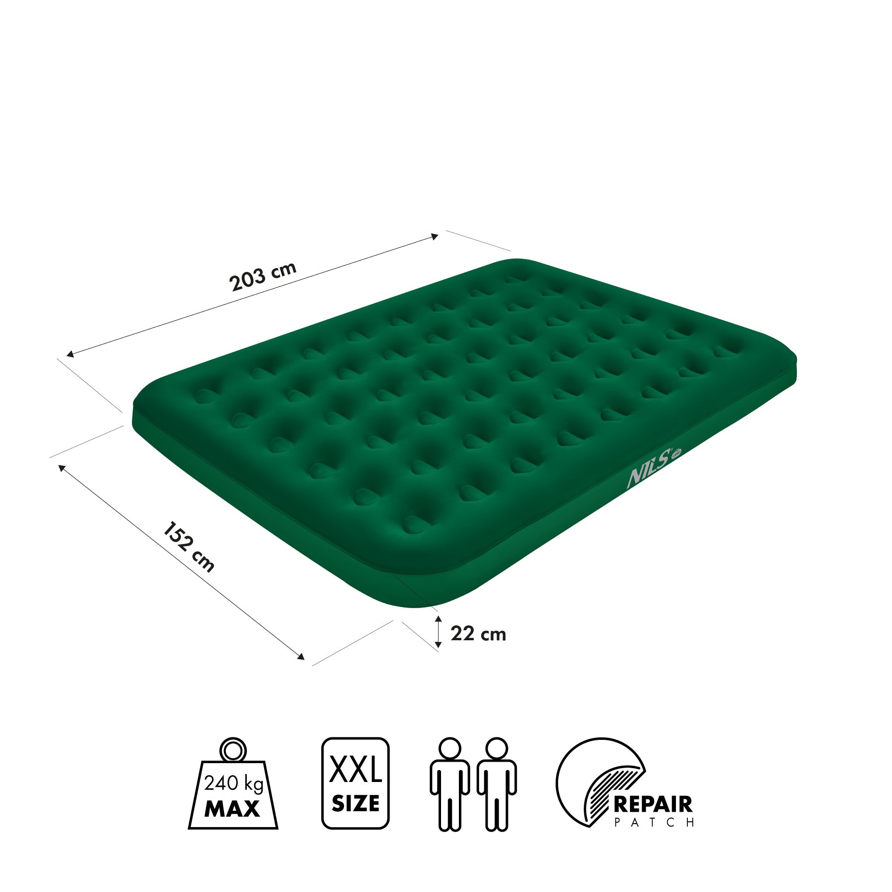 MATERAC TURYSTYCZNY DMUCHANY 203X152X22 CM ZIELONY NILS CAMP NC2803