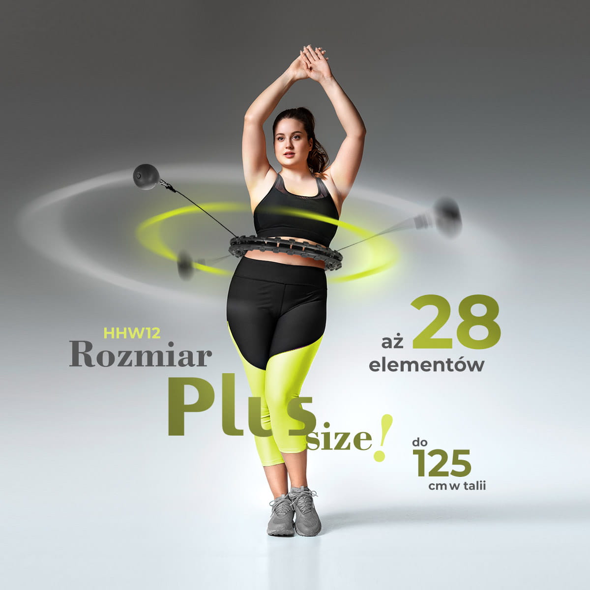 Hula hop HMS HHW12 Plus Size czarne z obciążeniem i regulacją obwodu