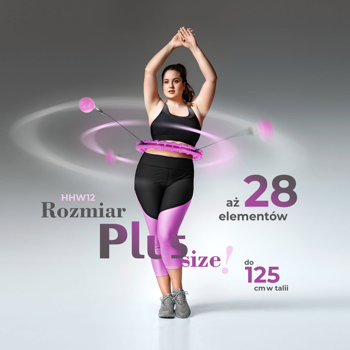 Hula hop HMS HHW12 Plus Size różowe z obciążeniem i regulacją obwodu