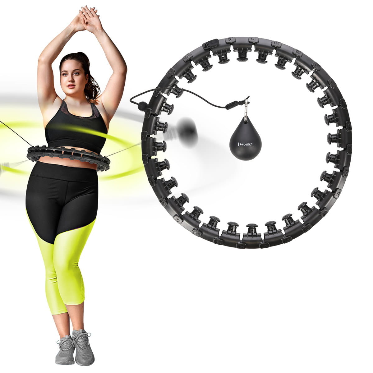 Hula hop HMS HHW12 Plus Size czarne z obciążeniem i regulacją obwodu