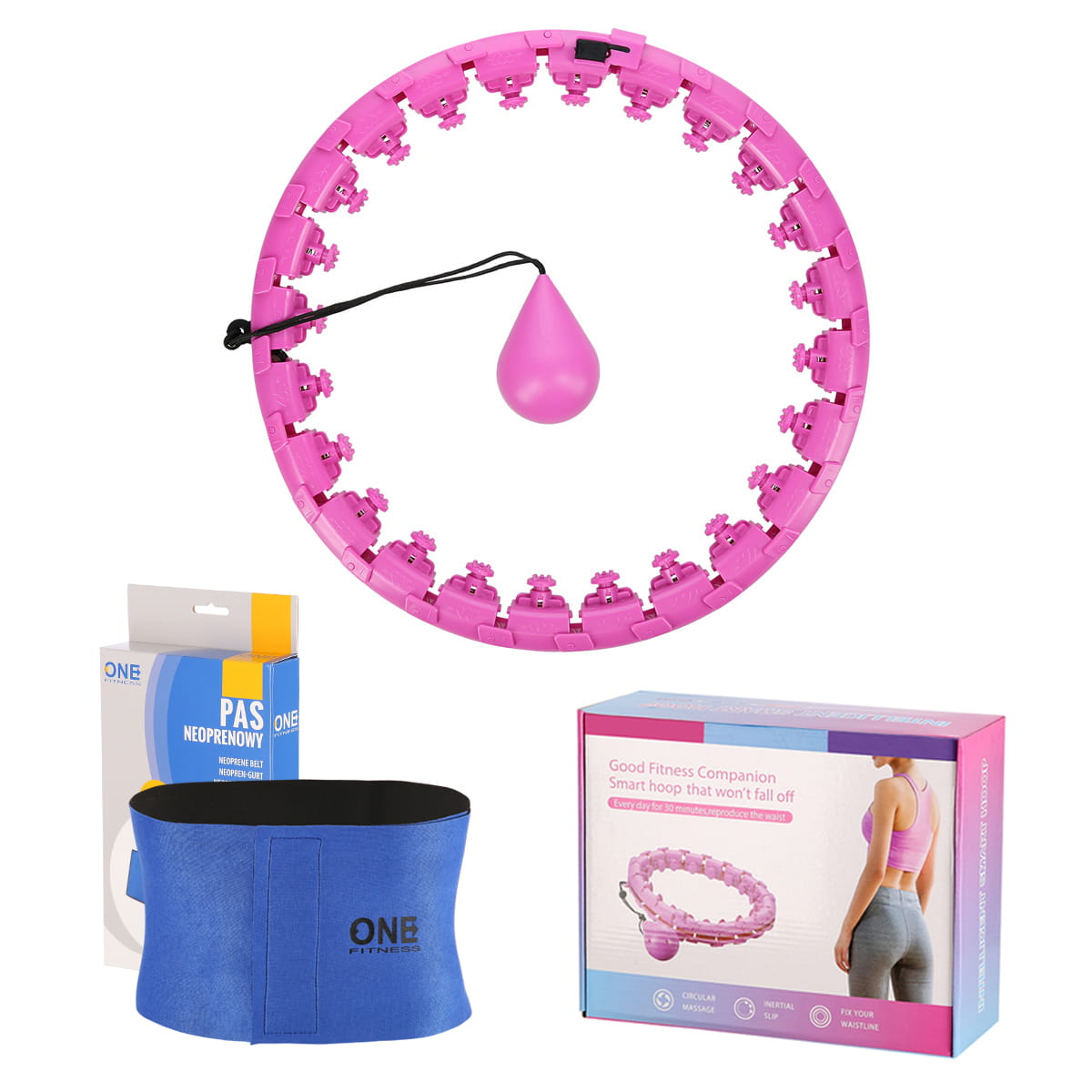 ZESTAW HULA HOP Z OBCIĄŻENIKIEM PLUS PAS FH01+BR125 FIOLET