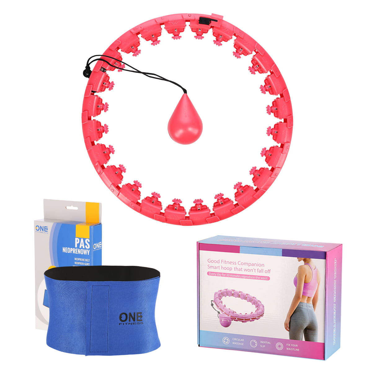 ZESTAW HULA HOP Z OBCIĄŻENIKIEM PLUS PAS FH01+BR125 RED